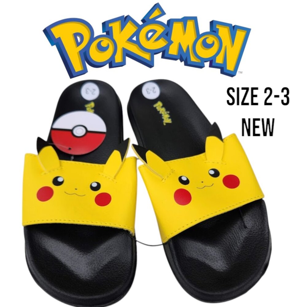 NEW Boy's Size 3 Sandals Pikachu Pokemon Yellow Black Slides Shoes Pokémon Brand